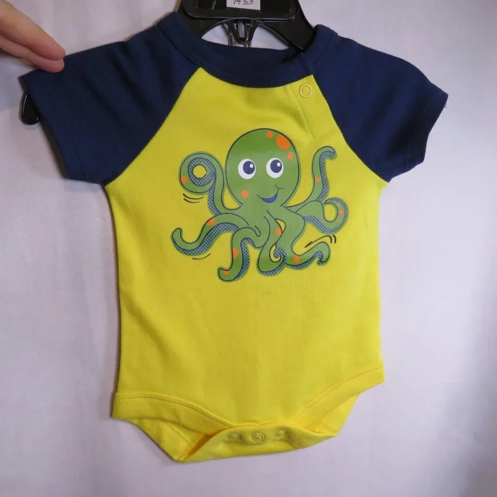Baby Octopus Bodysuit Newborn 100% cotton Yellow & Navy